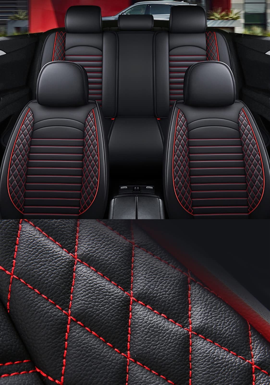 WILSEM Housse De Siège De Voiture 5 Places Accessoires De Voiture Intérieur Décoratif Housses De Siège Avant Et Arrière pour Dodge pour Caravane Coussins Siège (Color : Black Red 5 Seat 1)