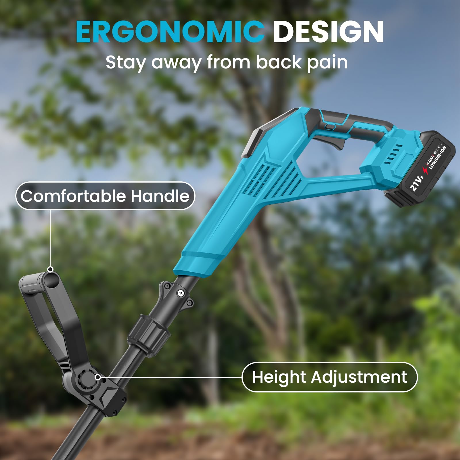 Motobineuse Electrique 21V, Motoculteur sans Fil 600 W avec 2 x 4,0 Ah Batteries, Largeur de Travail 17 cm, Profondeur de Travail 24 cm, 360 TR/Min, Motobineuse Électrique pour Le Jardin et la Cour
