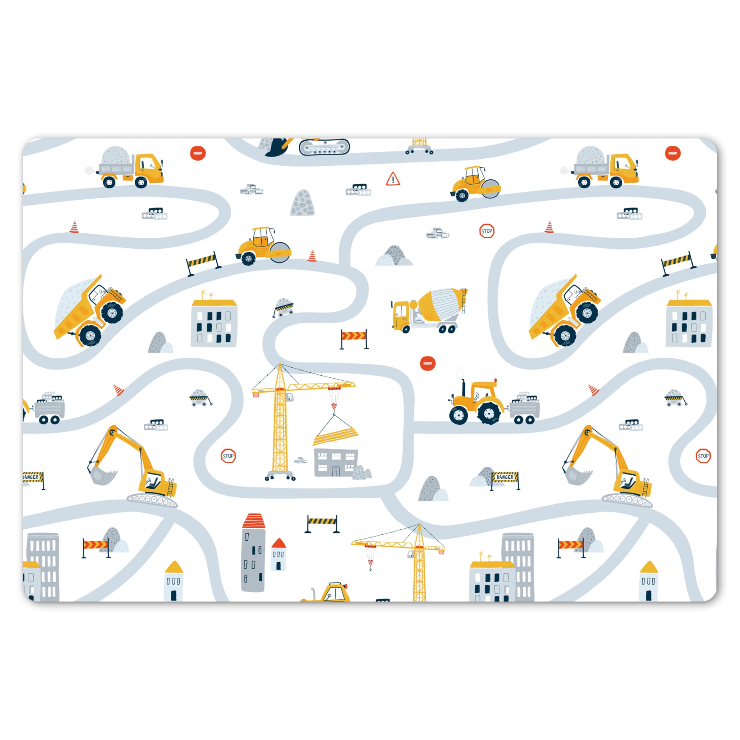 KitchenYeah© Place Mats 18"x12" / 45x30 cm Waterproof Sets Non Stick Wipe Clean Anti Slip Dinner Wipeable Placemats Table Mat Dinning Kids - Crane - Tractor - Patterns
