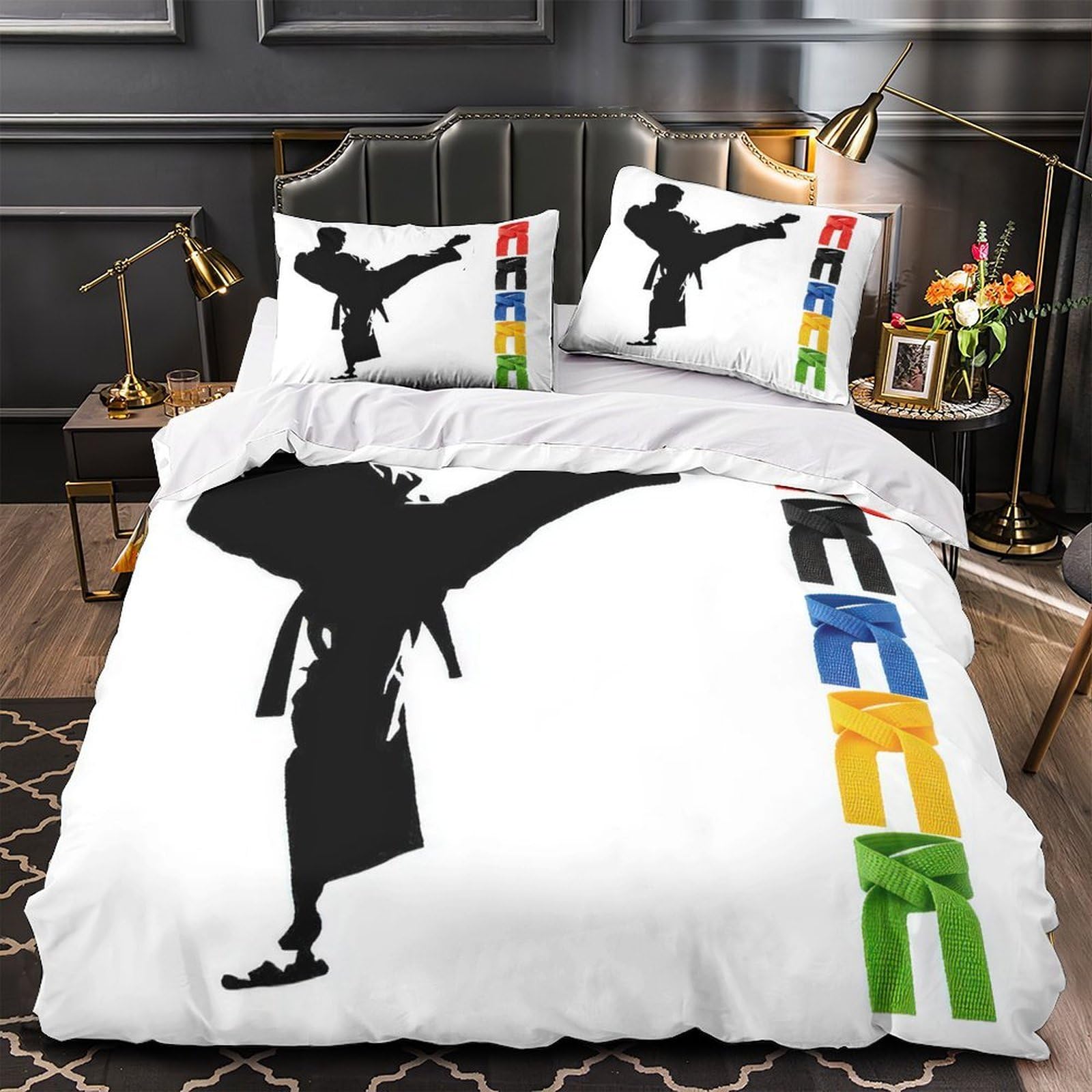 Drap de couette karaté 3D déco chambre ado garçon stylée avec parure microfibre Super King 260x220