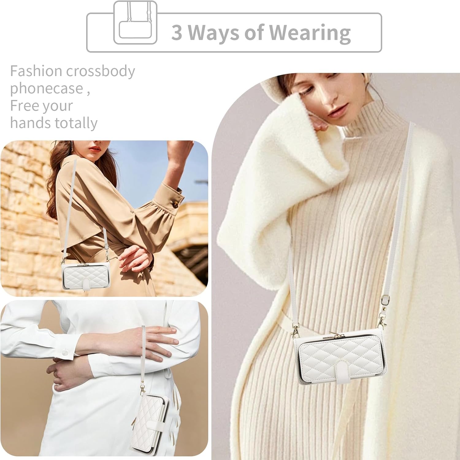 Argyle Wallet Case for Samsung Galaxy S24 Plus/S25 Plus S24+ S25+ 5G Wrist Strap Shoulder Strap, Card Slots Zipper Purse Stand Phone Cover for S24Plus 24S + S 24 24+ S25Plus 25S 25+ White - Image 8