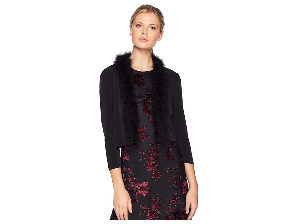 

Calvin Klein Faux Feather Trim Shrug (Black) Women's Dress