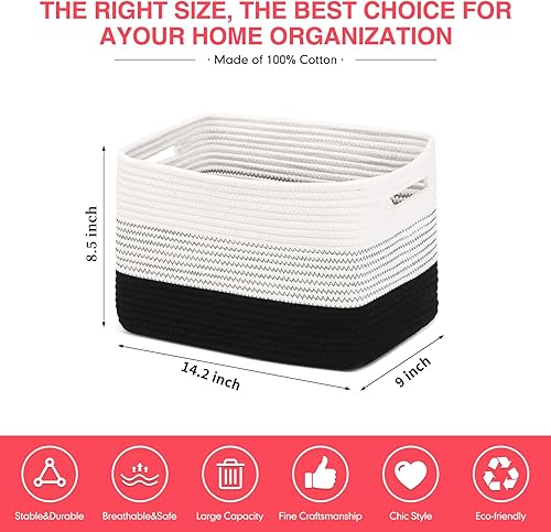 Miniatura 2 de DOFASAYI Juego de 3 cestas tejidas para almacenamiento, cestas pequeñas tejidas para organizar, cestas de cuerda de algodón para almacenamiento,