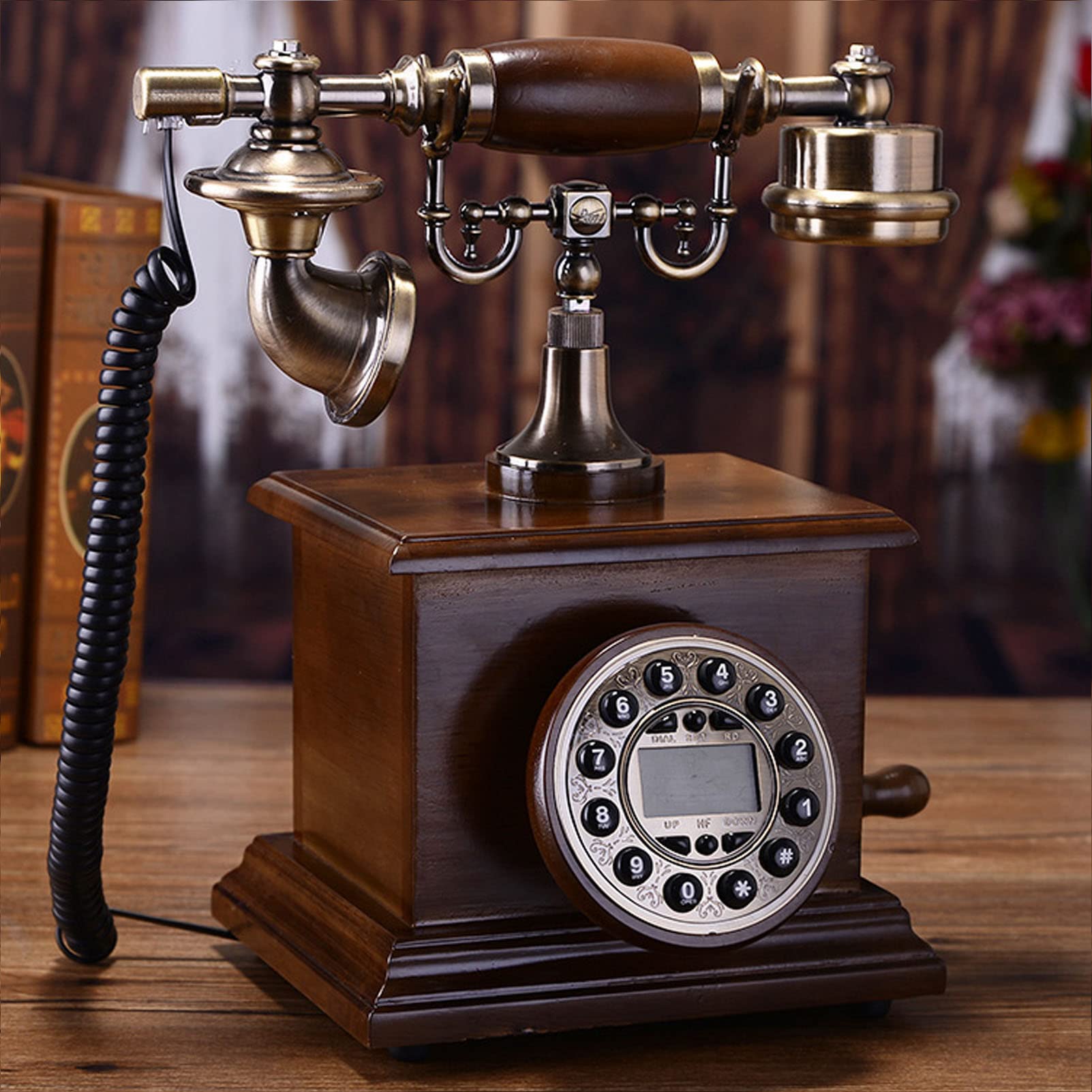 Telefon z przyciskiem do telefonu stacjonarnego, antyczny telefon vintage z podświetleniem, stacjonarny telefon stacjonarny do domu, wystrój, salonu, sypialni, biura (B)