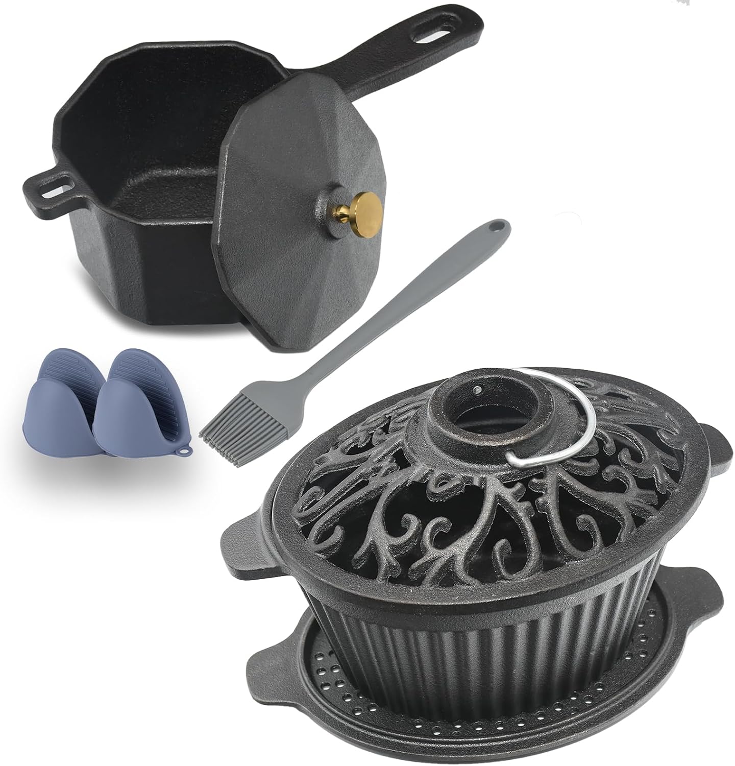 Wood Stove Steamer, Cast Iron Humidifier for Wood Stove, Cast Iron Steamer Pot, Trivet, Lattice Top, Pre-Seasoned, Fireplace Humidifier Cookware Set, All Seasons Cookware Set. (Cast Iron-10)
