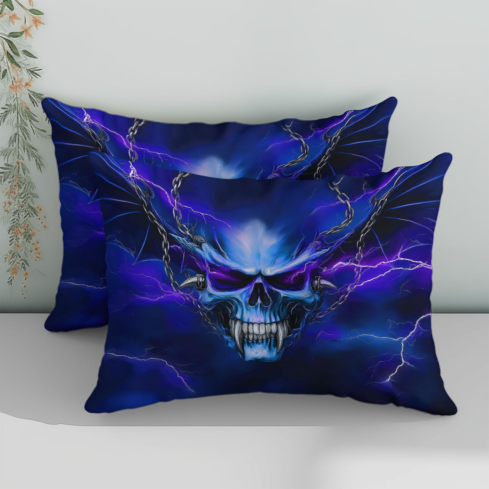 Générique Fantazyjna poszwa na kołdrę 220x240 cm Zestaw pościeli z nadrukiem, zestaw pościeli w paski z czaszką nastolatka dziewczyna dzieci - Royal Blue hipoalergiczna poszwa na kołdrę z poszewkami