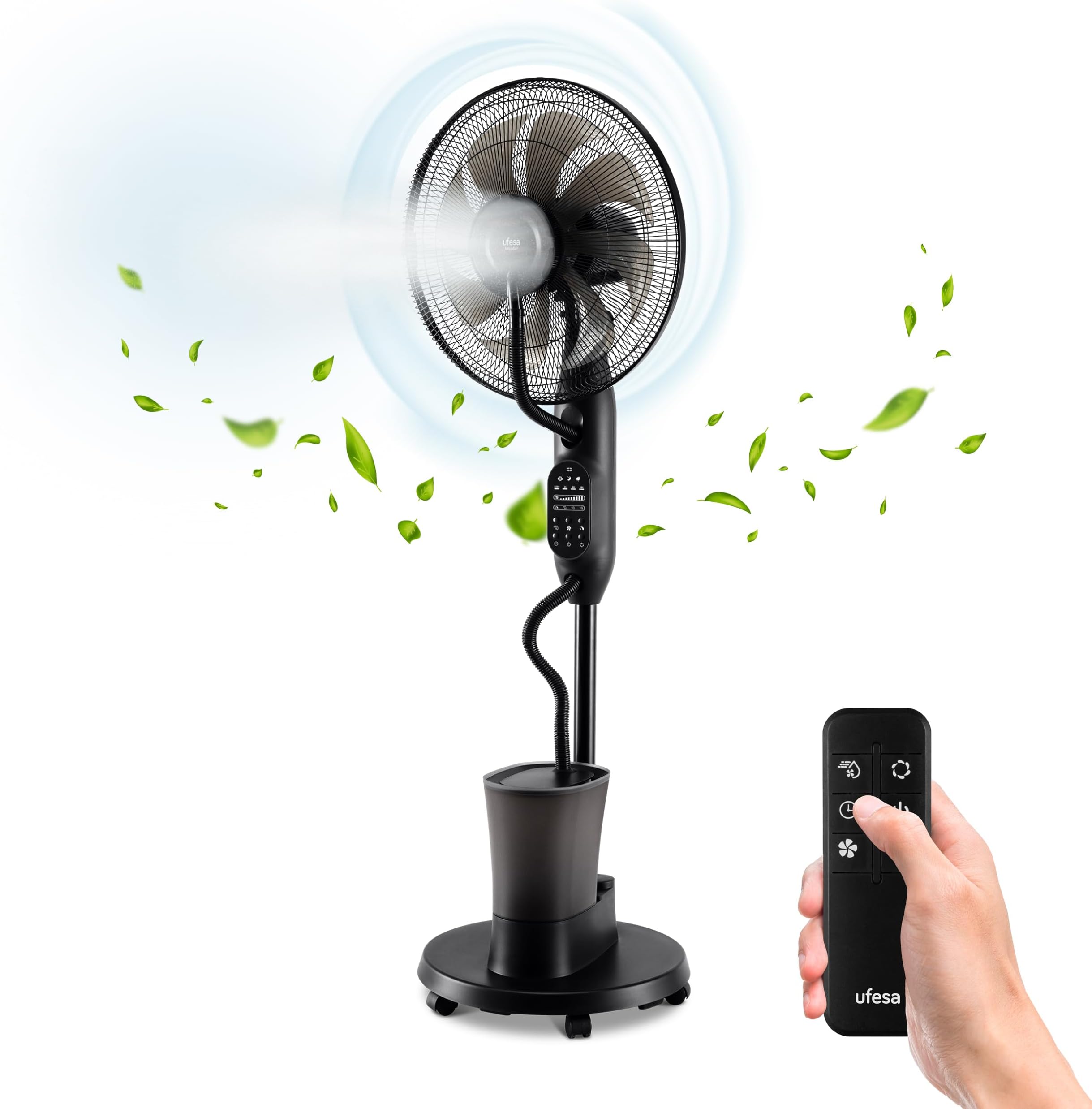 HOMCOM Ventilateur Brumisateur Sur Roulettes 90W - Télécommande, 3 Vitesses, Oscillant, Réservoir 3L - Noir