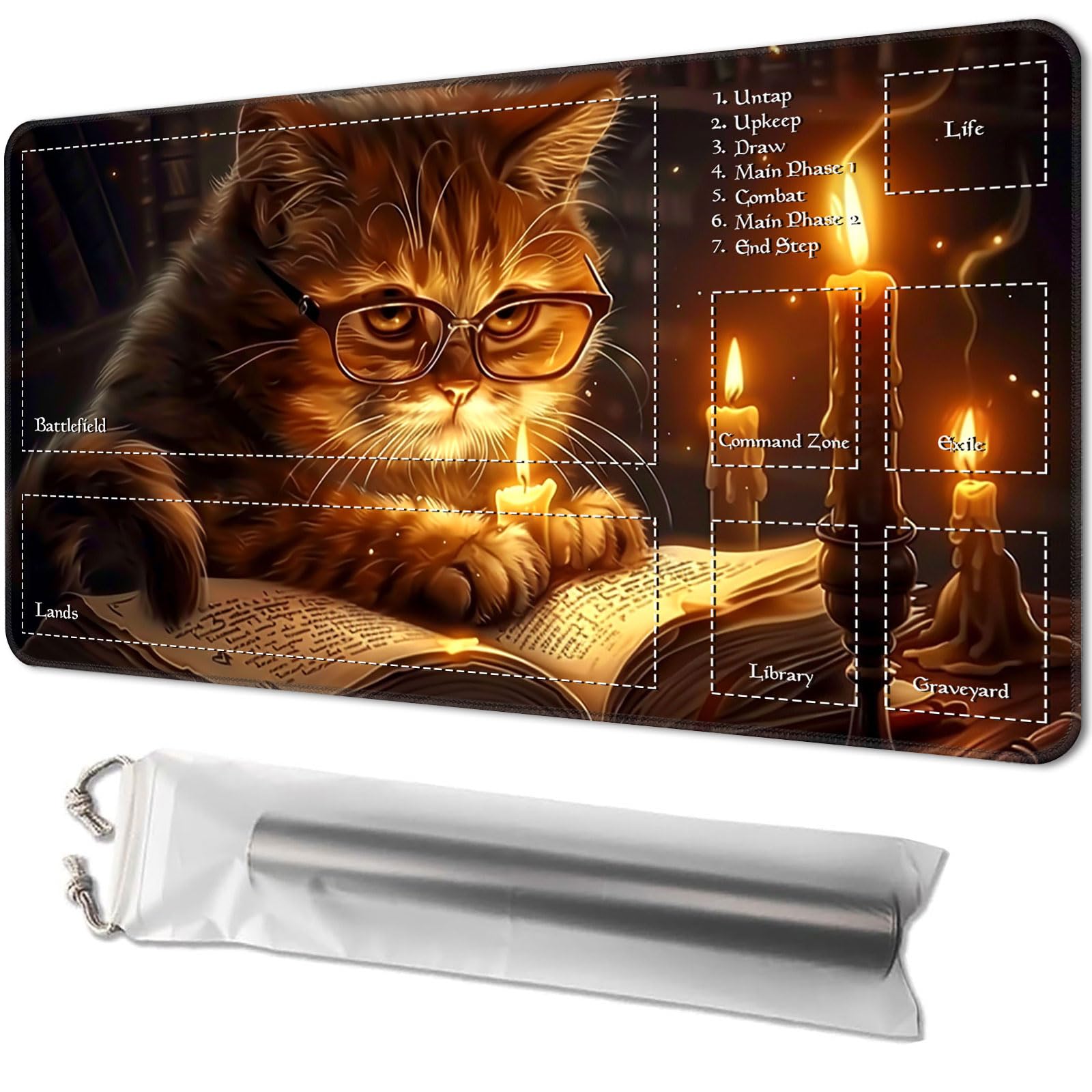 Playmat for MTG, Game Mat 24 x 14 inches, with Free Storage Bags, TCG and Board Game Mat for Cards, Ideal for Card Game Enthusiasts, Cute Cat
