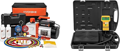 VIVOHOME Serie VG - Juego de bomba de vacío y medidor de CA, bomba de vacío HVAC de 2 etapas de 1.5 HP 14.4CFM y kit de manómetro de colector de 4