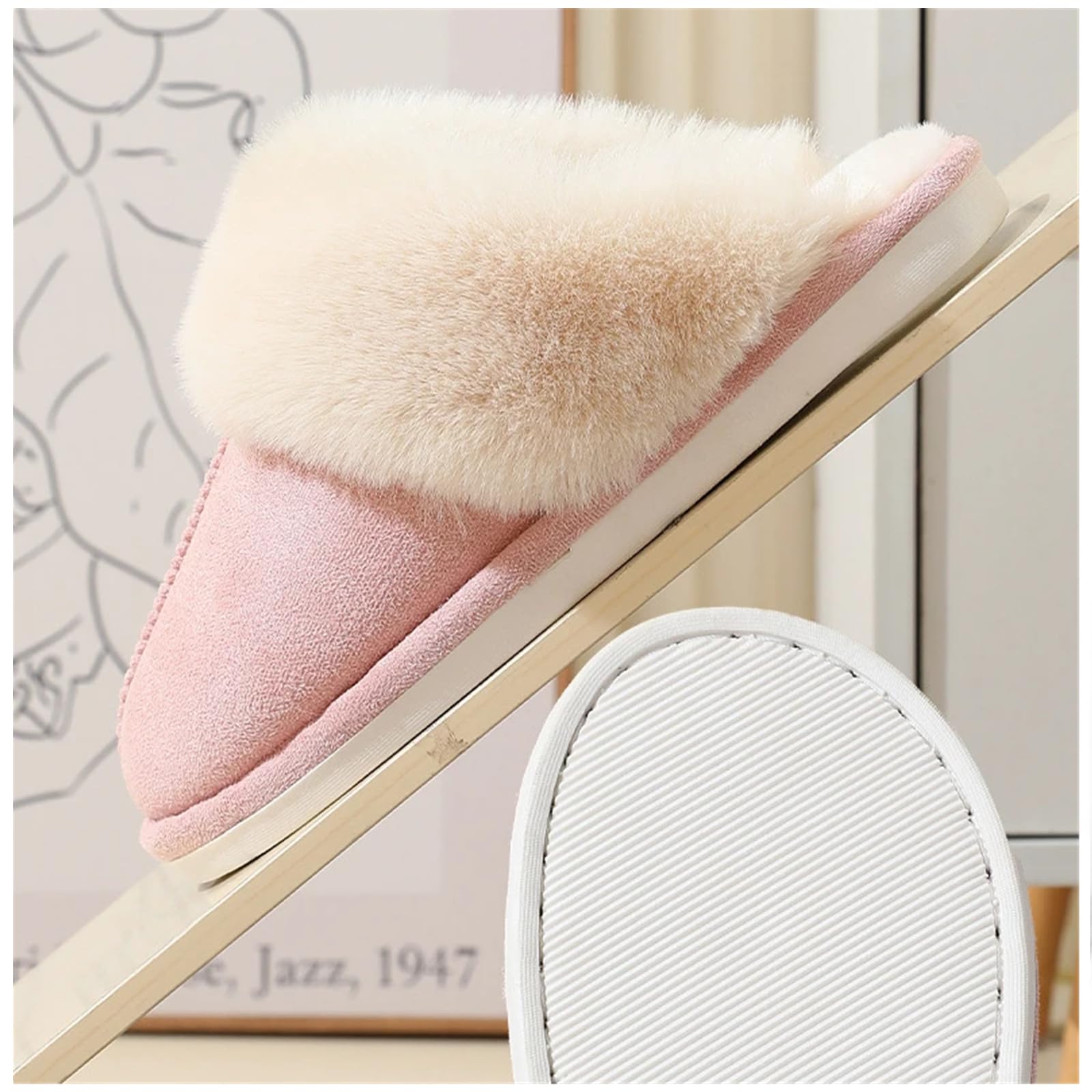 Ciabatte Donna Invernali Pannelli da Interno in Pelliccia Calda per Donne Peli Morbidi, Cotone Imbottiti, Comodi, Anti-Slip E Soffici-pink-36-37