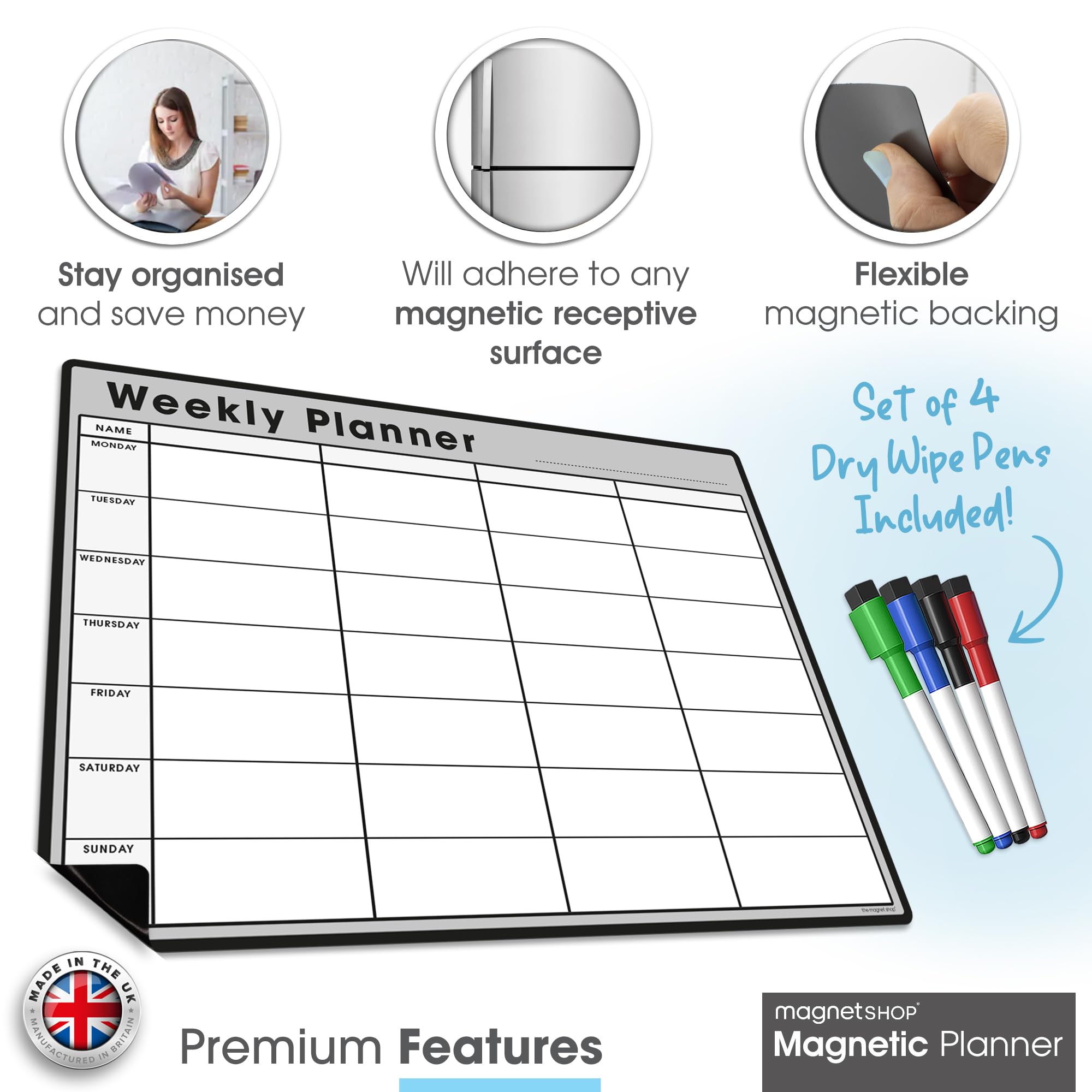 TMS Planificador semanal nevera 297 x 210 mm calendario magnética borrado seco