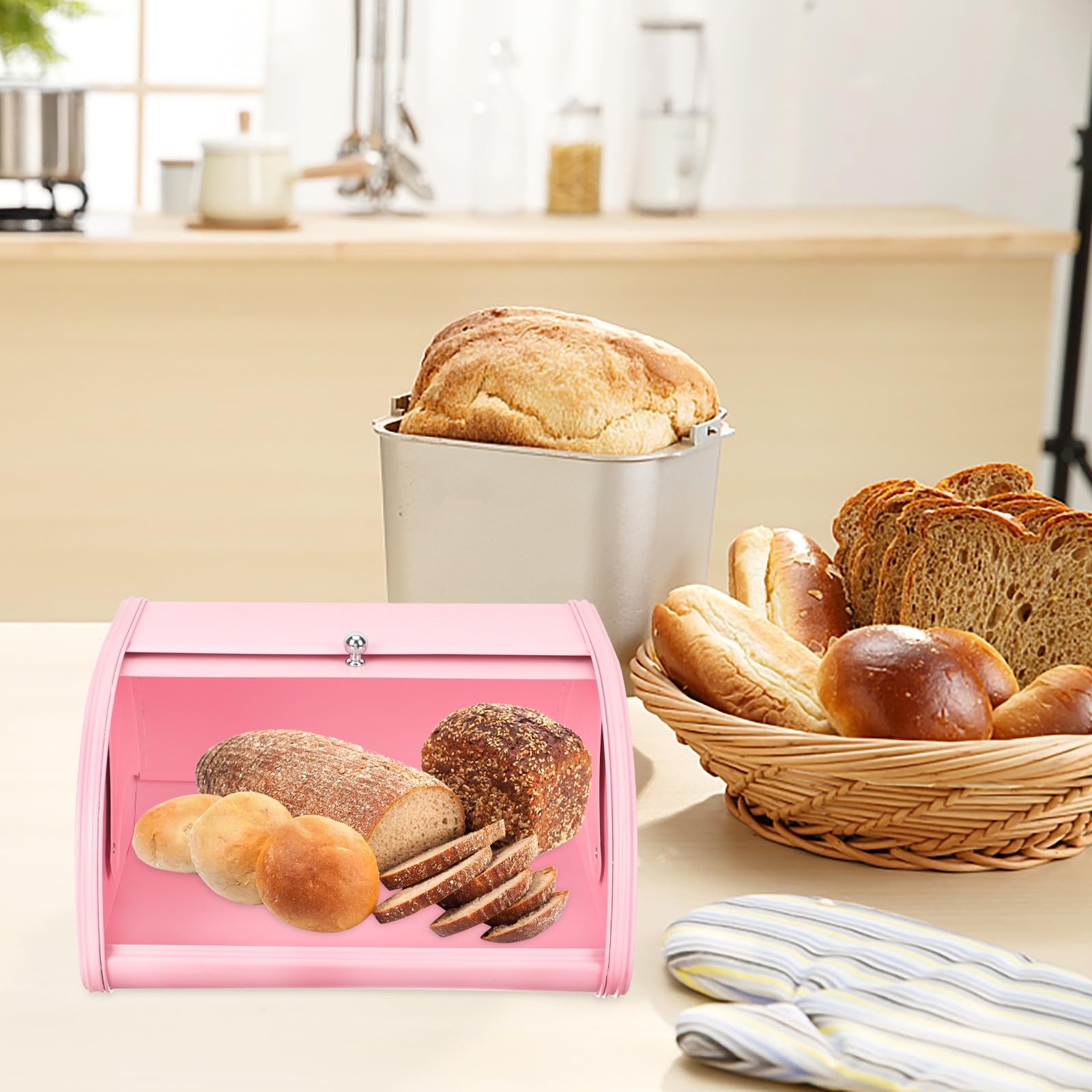 PACKOVE Kleiner Aufbewahrungsbox aus Edelstahl mit Abgerundeten Glatten Kanten Wiederverwendbare Toastertasche in Rosa für Stilvolle Küchenorganisation