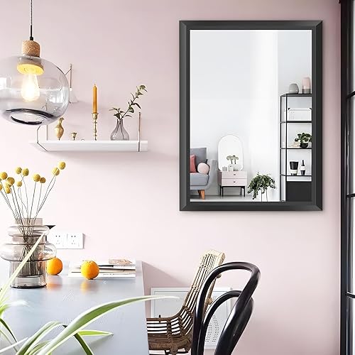 Miniatura 5 de Amorho Espejo de baño negro, espejos de pared con marco de metal de 24 x 36 pulgadas de grosor para sobre fregadero, dormitorio, sala de estar,