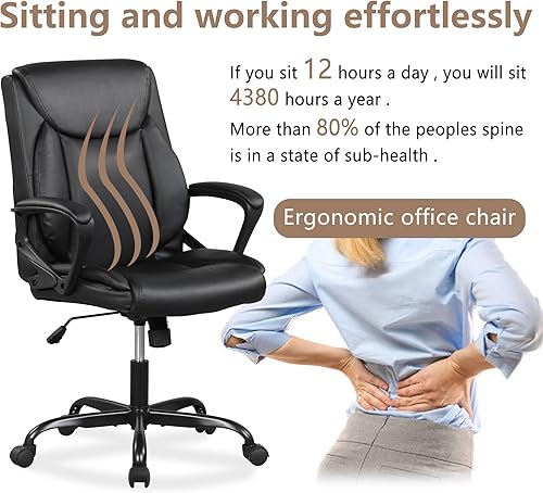 Miniatura 5 de PayLessHere Silla de oficina en casa, silla ergonómica de piel sintética, respaldo medio, diseño giratorio y ejecutivo con soporte lumbar,