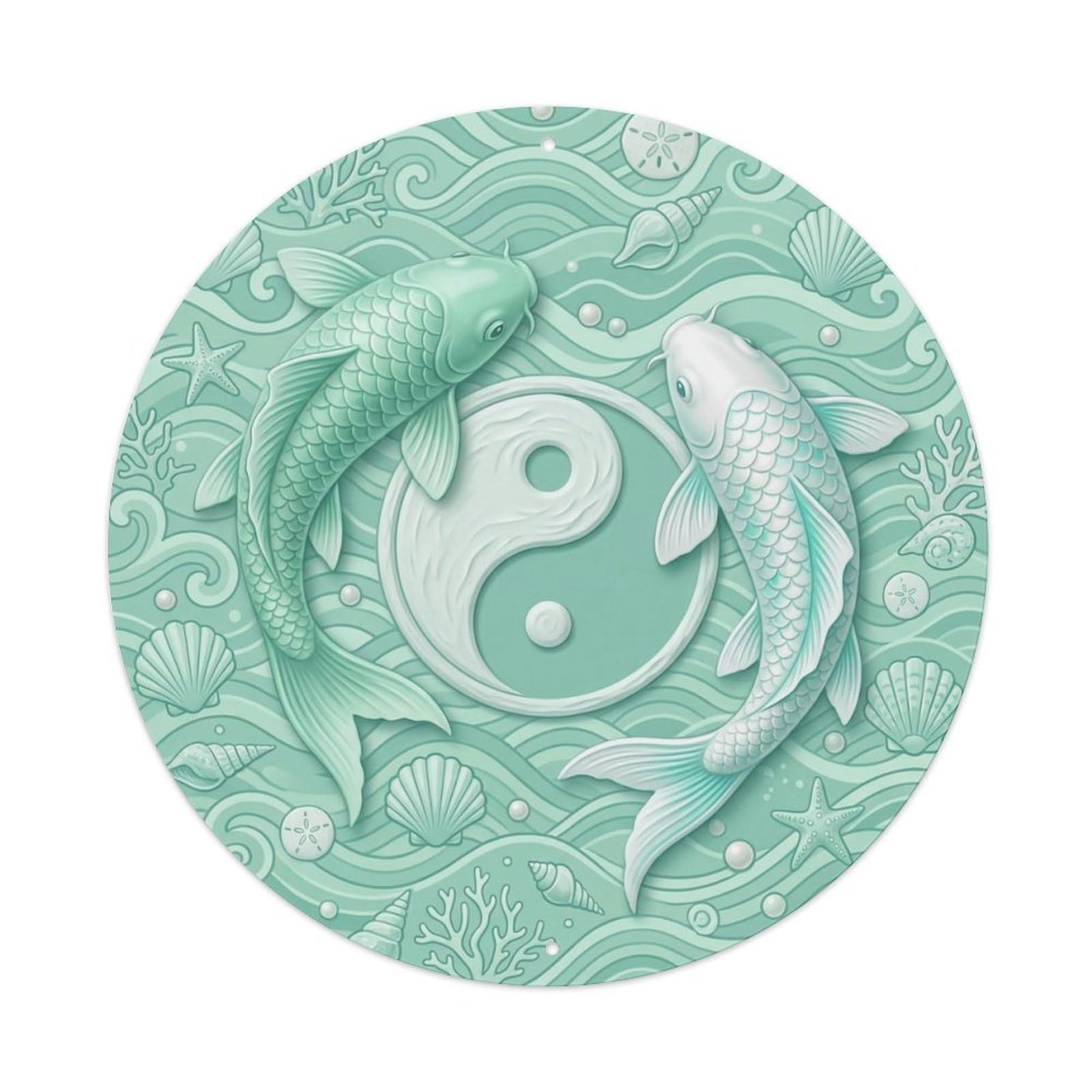 Tai Chi Koi Fish Seafoam Green Mint Ocean Breeze Calm Metal Tin Sign