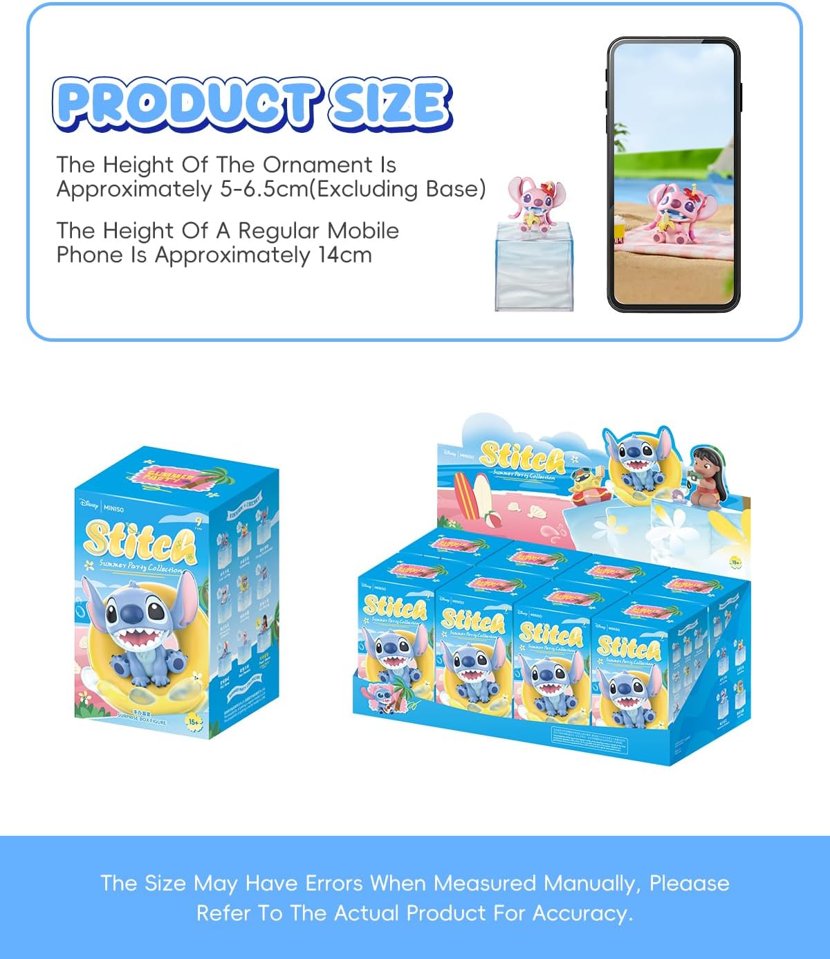 MINISO Disney Stitch Blind Box Summer Party Series Collection Vinyl Figure Surprise Box Random Design Model Collectible Toy for Home Decor Birthday Gifts (Random One Figure)