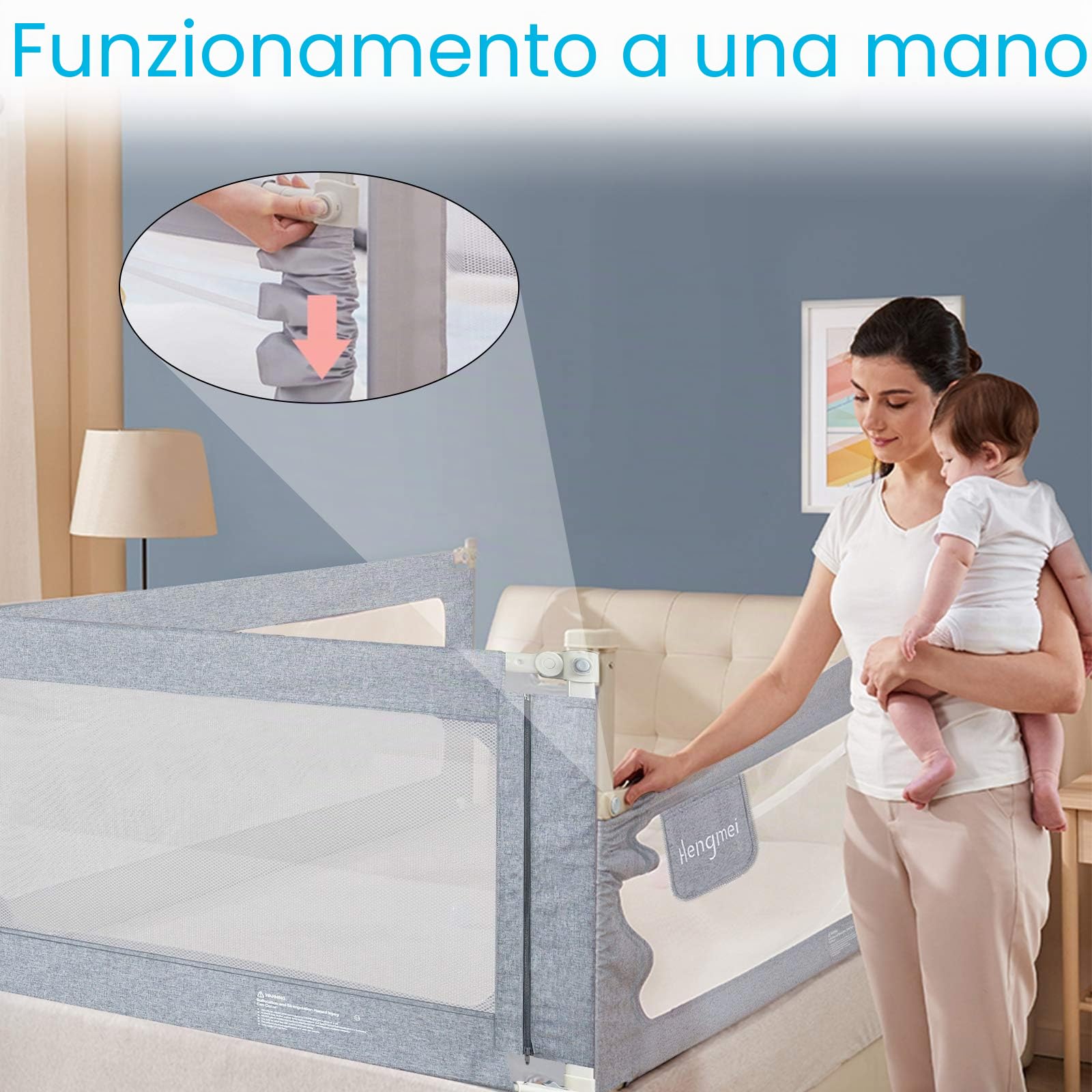 LARS360 Griglia di sicurezza per letto per bambini, sollevabile verticalmente, protezione anti-caduta per lettino dei bambini e letto dei genitori, da 180 cm