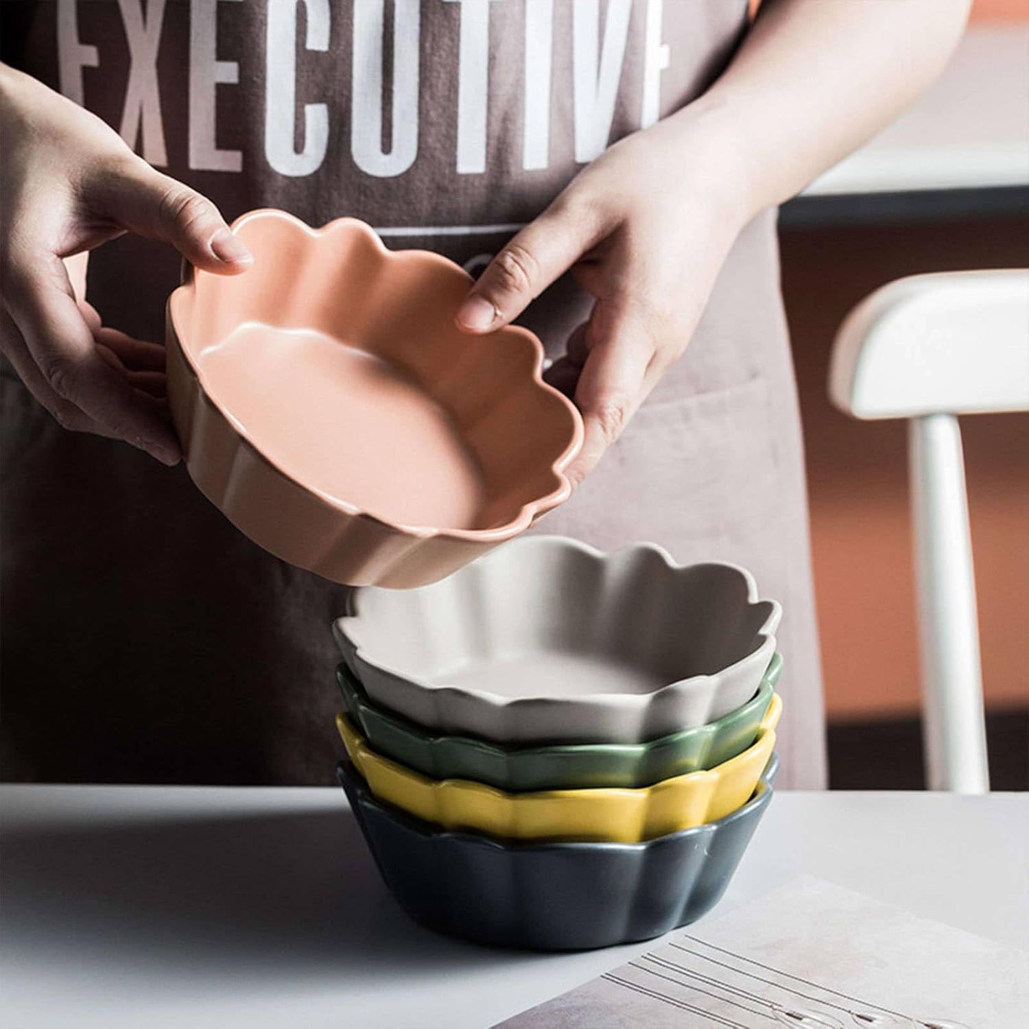 Small Round Baking Dish Set of 2, Colorful Ceramic Pie Pan, Round Pie Dish, Morandi Color Tableware(Grün)