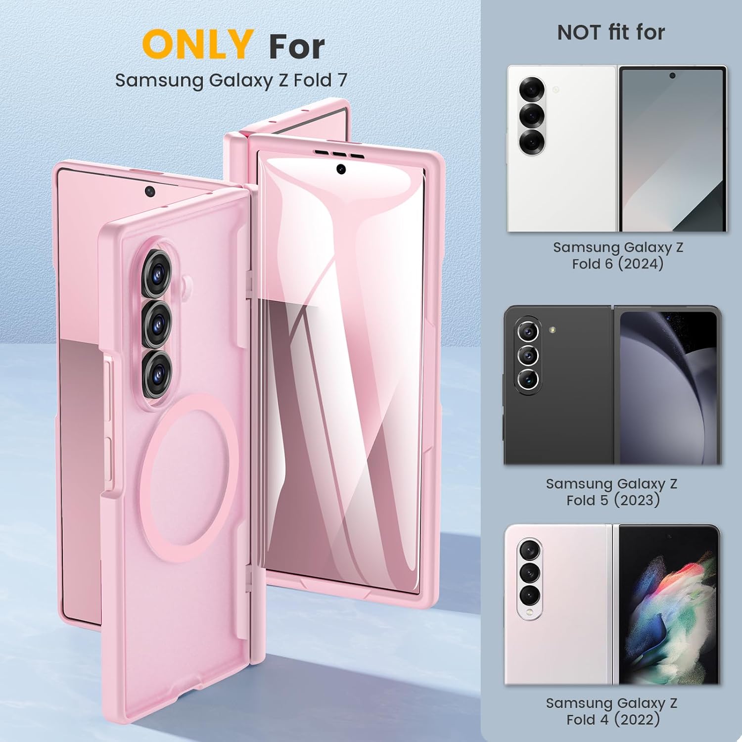 Caka [Upgrade for Samsung Galaxy Z Fold 7 Case [Compatible with MagSafe] [Hinge Protection] [Built-in HD Screen Protector] Translucent Hard Shockproof Magnet Phone Cover for Zfold 7 - Pink