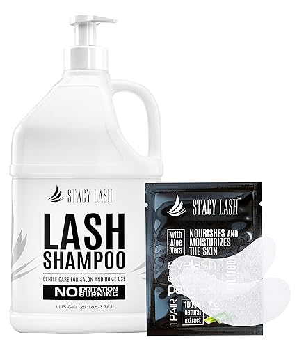 STACY LASH Champú para extensiones de pestañas de 1 US Gal y 100 pares de almohadillas de gel debajo de los ojoslimpiador espumoso de