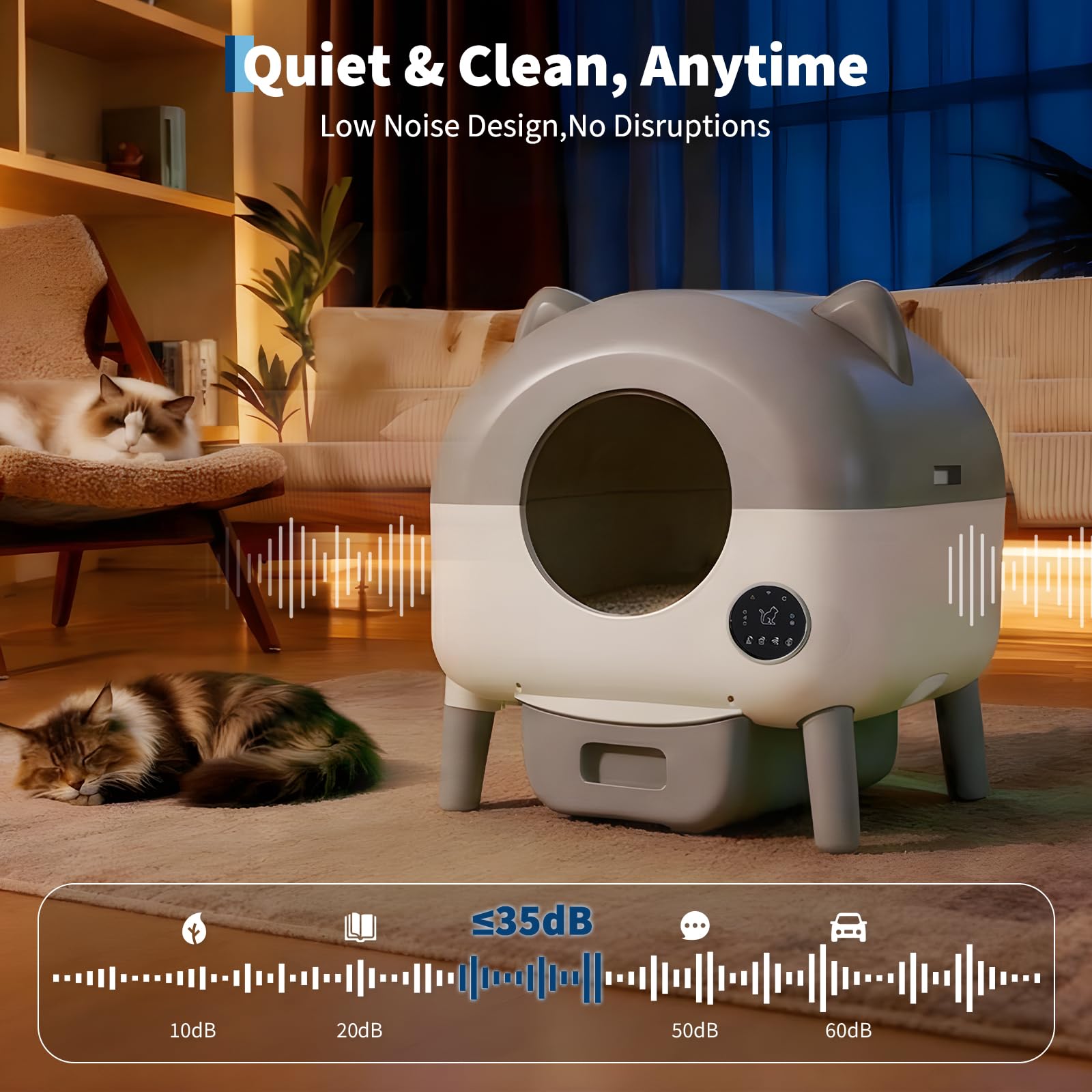 Automatic Self Cleaning Litter Box, Extra Large Automatic Cat Litter Box Self Cleaning Robot for Cats, Smart Safety Sensors-App Control-Low Noise, Washable Tray, 20 pcs Trash Bag - image 6
