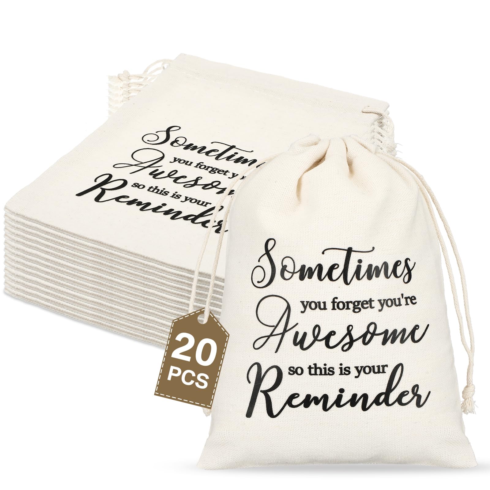 Paterr 20 Pcs Inspiration Drawstring Gift Bags Appreciation Gift Bags Sometimes You Forget You're Awesome Thank You Drawstring Gift Bags for Teacher Nurse Student Graduation(White, 5 x 7 Inch)