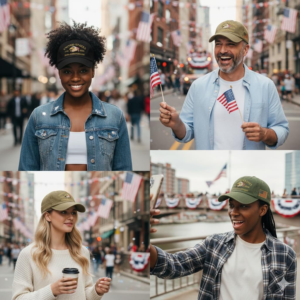 USA 250th Anniversary Hat Patriotic Adjustable Washed Baseball Cap for Men Women 1776 2026 Tribute Cap