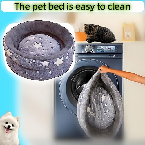 Miniatura 7 de Camas para perros, camas para gatos, para perros pequeños de interior y exterior, esponjosas, relajantes, redondas, para ansiedad, lavable, con