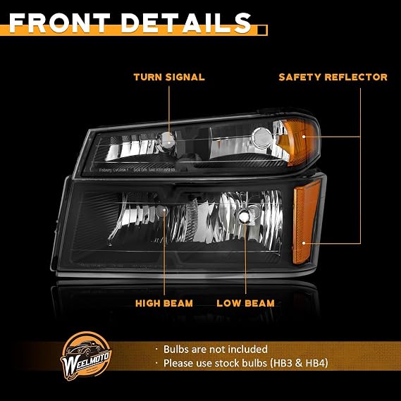 WEELMOTO Headlights for 04-12 Colorado/GMC Canyon/06-08 Isuzu I-Series
