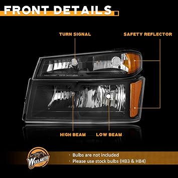 WEELMOTO Headlights for 04-12 Colorado/GMC Canyon/06-08 Isuzu I-Series
