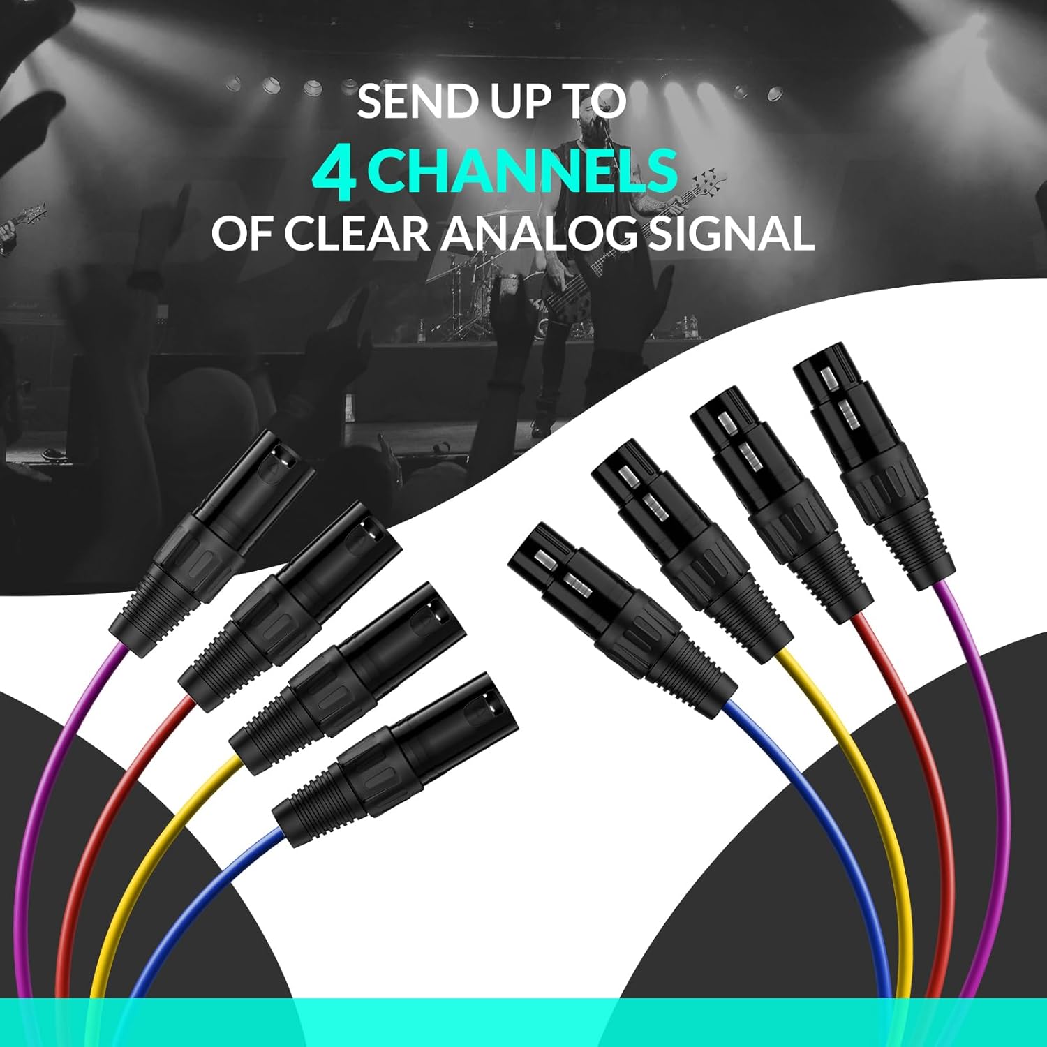 4-Channel XLR Snake Cables - 10FT, Color-Coded, XLR Male to Female Microphone Cable for Mixer, IEM, Mic System