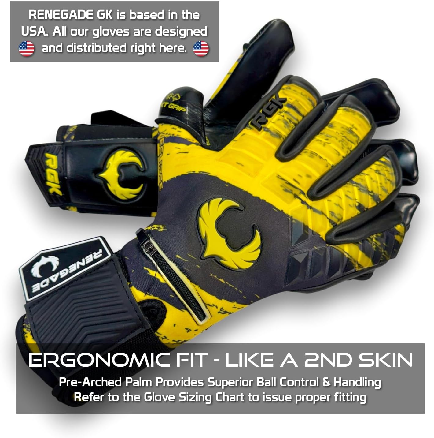 Renegade GK Eclipse Professional Soccer Goalie Gloves - Adult & Youth (Sizes 6-12, Level 5) 4+3MM EXT Contact Grip + Fingersaves | Max Grip & Comfort | Goalkeeper for Gloves Elite Play | Based in USA