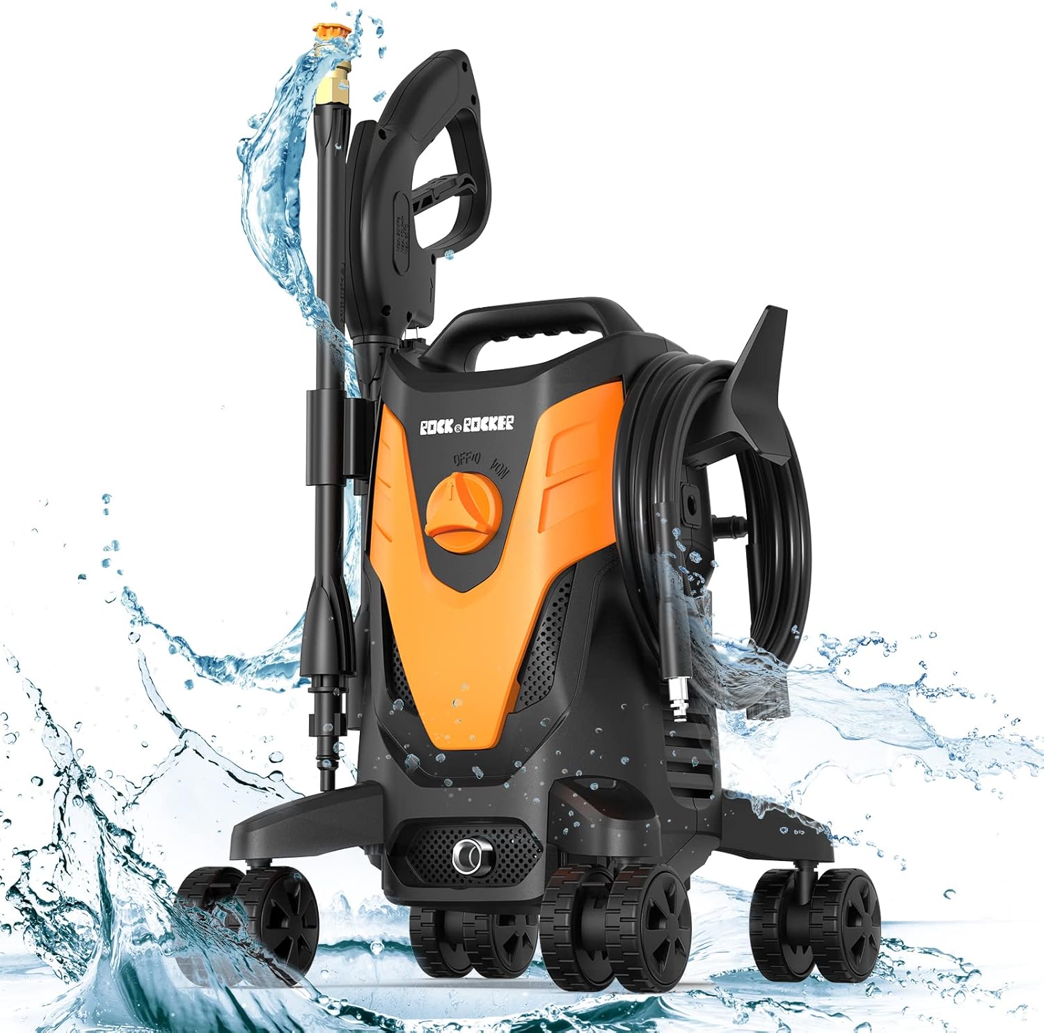 Rock&Rocker Electric Pressure Washer, 1950PSI & 1.58 Max GPM Portable Car Washer with 16.4FT Hose & 5 Nozzle Sets,Leak-Proof & Anti-Slipping Design for Cars/Homes/Driveways/Patios, Orange (HWY12P) : Patio, Lawn & Garden