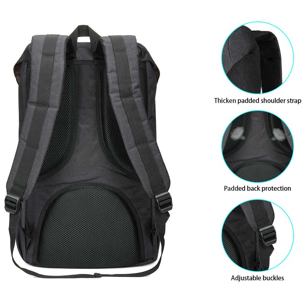 KAUKKO Sac à Dos Loisir Compartiment pour 15" Ordinateur Portable 20 litres Noir