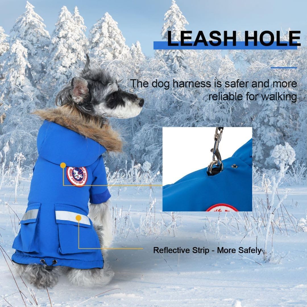 PINA Small Dog Coats - Waterproof, Warm Winter Jacket with Faux Fur Hood & Pocket