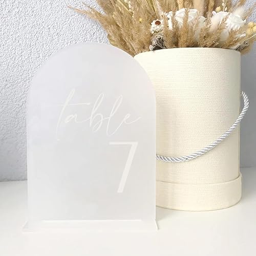 Miniatura 6 de HOODO Mesa de boda de acrílico con arco esmerilado, números del 1 al 10 con soportes, letreros y soportes acrílicos arqueados de 5 x 7 pulgadas,