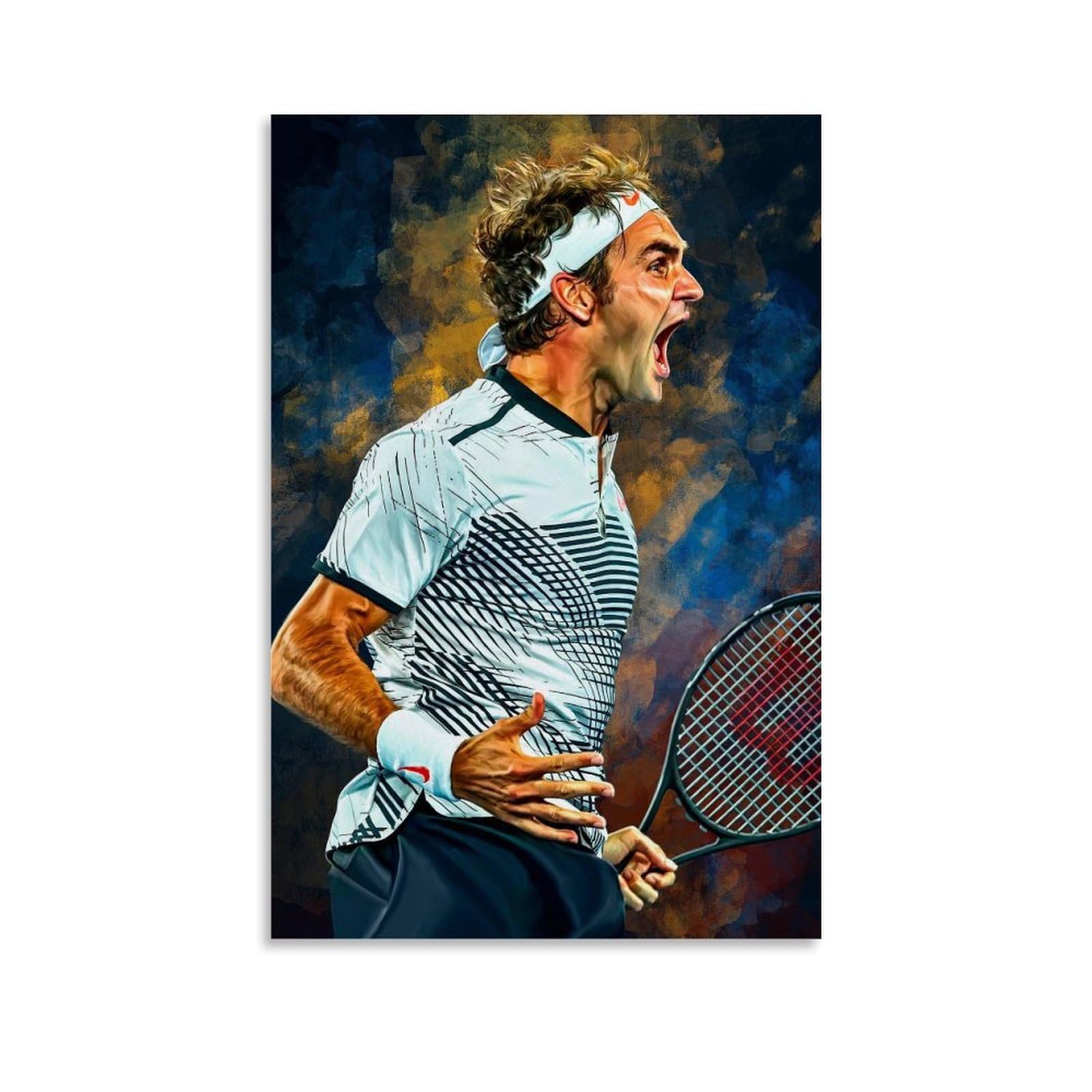 Quadro Dipinto A Mano Di Roger Federer – 40x30 Cm Con Cornice, Design Moderno, Per Parete O Ufficio