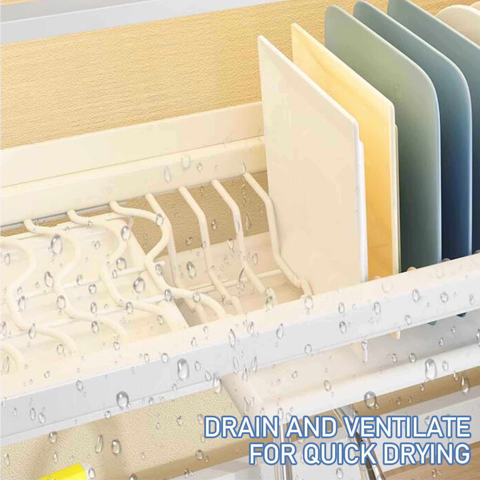 Escurridor de platos ajustable de 3 niveles con panel de drenaje, encimera de cocina con ganchos para sils y soporte de cuchillos, color blanco, ideal para almacenamiento en gabinetes