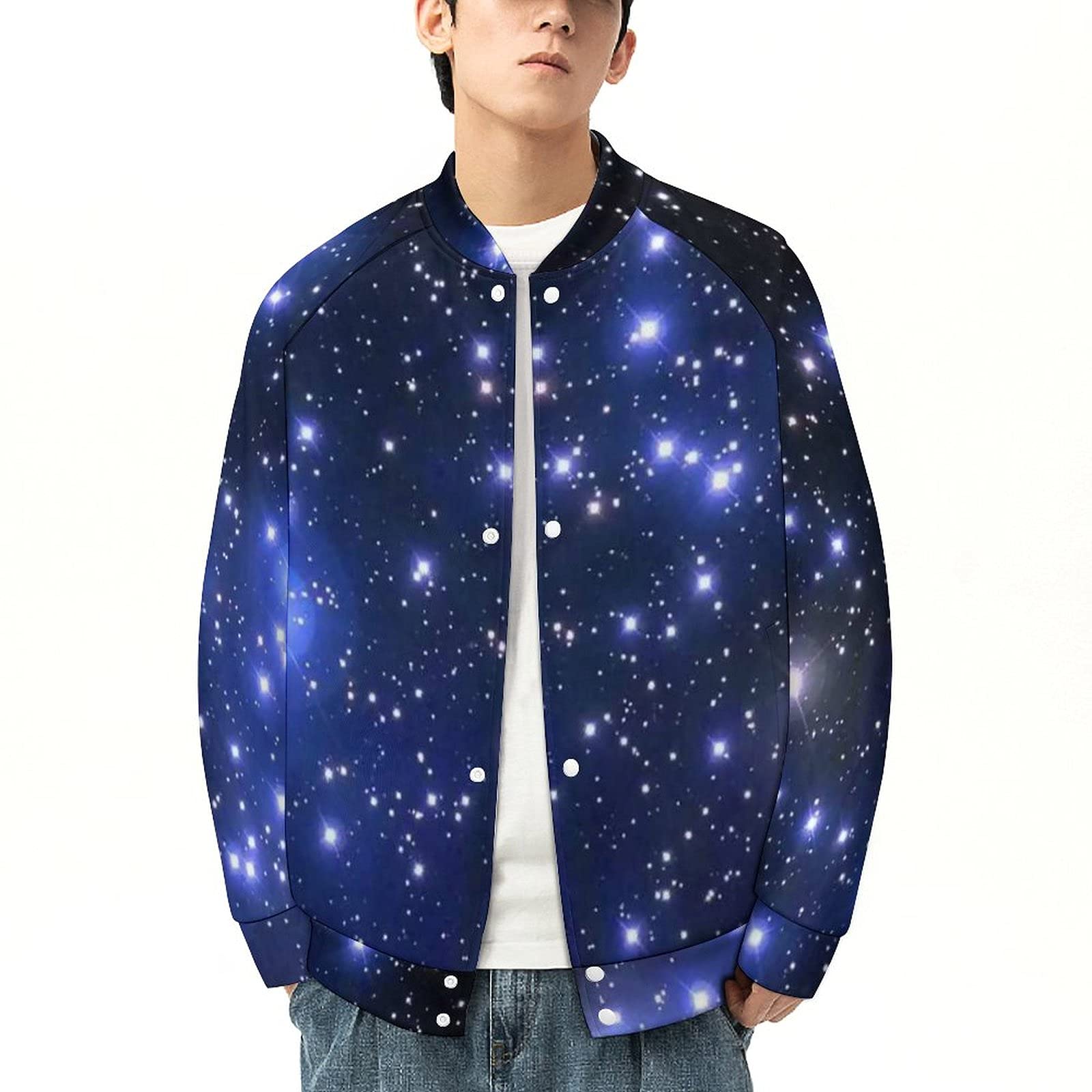 Amazon Co Jp 野球ジャケット スタジャン メンズ ブルゾン スウェット ベースボールジャケット 星空 銀河 宇宙柄 コート スタジアムジャンパー 暖かい アウター ンジャケット ジャージ 野球服 長袖 厚手 上着 パーカー カジュアル 大きいサイズ 防寒 S 6xl 春 秋 冬服