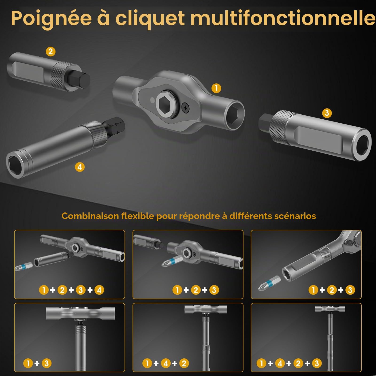 Jeu de Tournevis à Cliquet 42 en 1, Kit de tournevis à cliquet manuel avec Manche à Cliquet Détachable 40 Embouts Magnétiques, Tournevis Précision Magnétiques pour Furiture, Ordinateur et Vélo