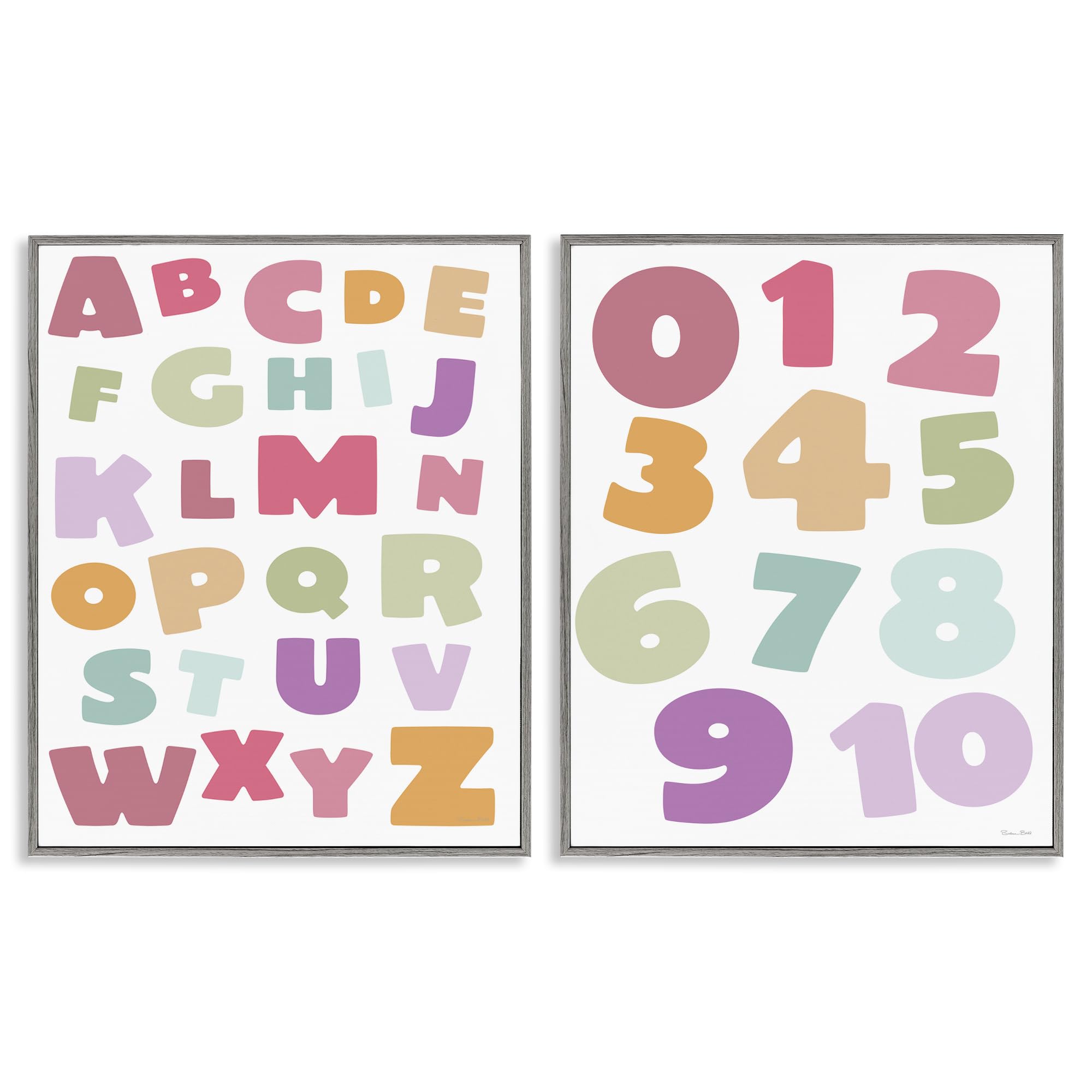 'Muted Letters & Numbers Educational'| 2pc Framed Giclee Art Set 2
