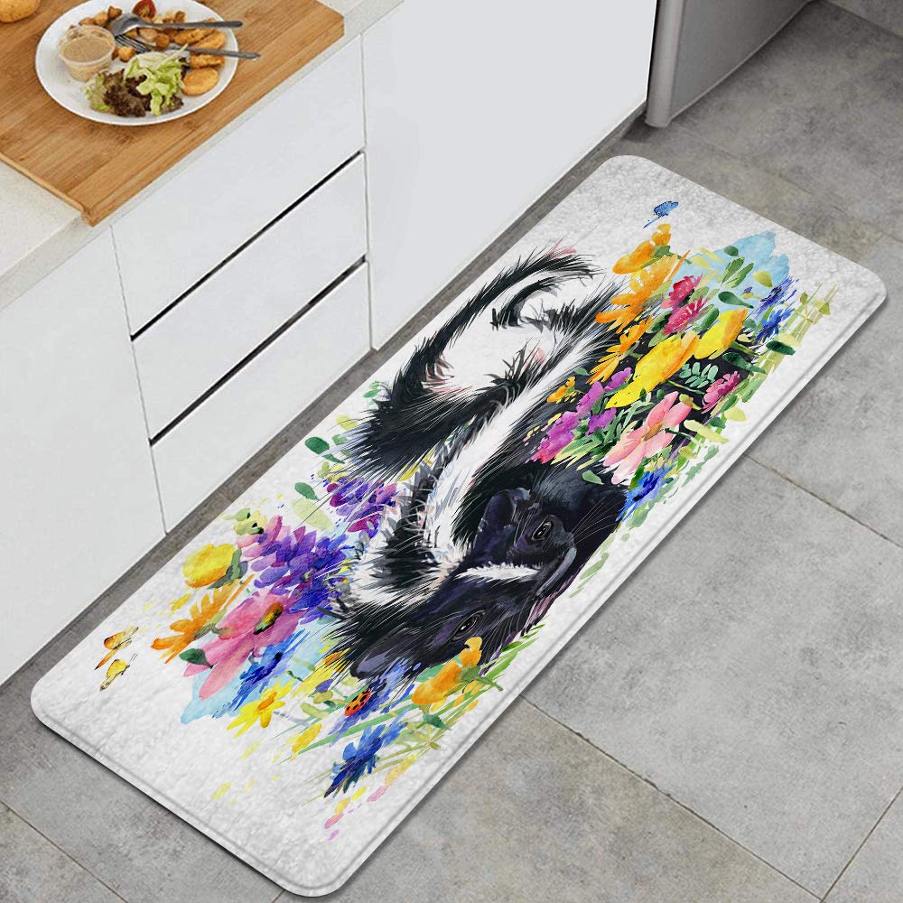Amazon Guvicinir キッチンマット 洗える 45 1cm スカンクの森の動物夏の花水彩イラスト キッチンマット 滑り止め 柔らかく おしゃれ 台所 マット お手入れ簡単 Guvicinir キッチンマット 通販