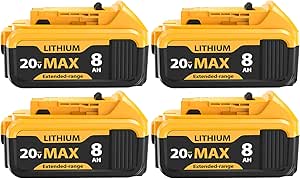 Upgraded 4-Packs 8000mAh High Capacity Replacement for Dewalt 20V Max Battery Compatible with DCB206 DCB201 DCB203 DCB207 DCB205 DCB204 Series Tools, Engineered for Extended Runtime