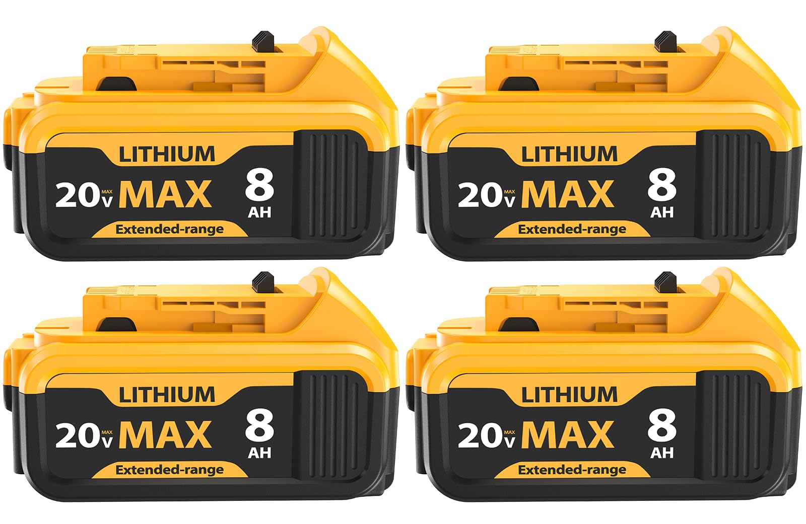 4-Packs 8000mAh High Capacity Replacement for Dewalt 20V Max Battery Compatible with DCB206 DCB201 DCB203 DCB207 DCB205 DCB204 Series Tools, Engineered for Extended Runtime