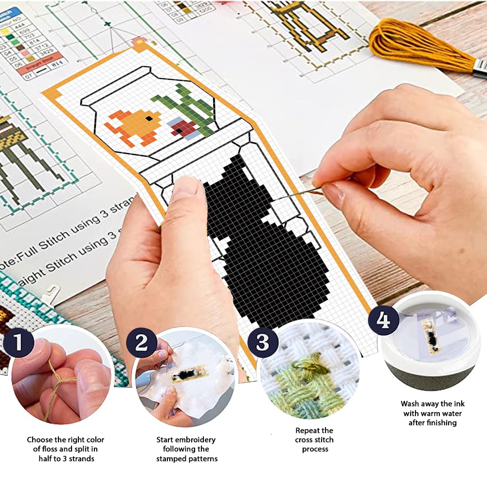 FREEBLOSS 6Set Kit De Signets Au Point De Croix Set De Marque-Pages Au