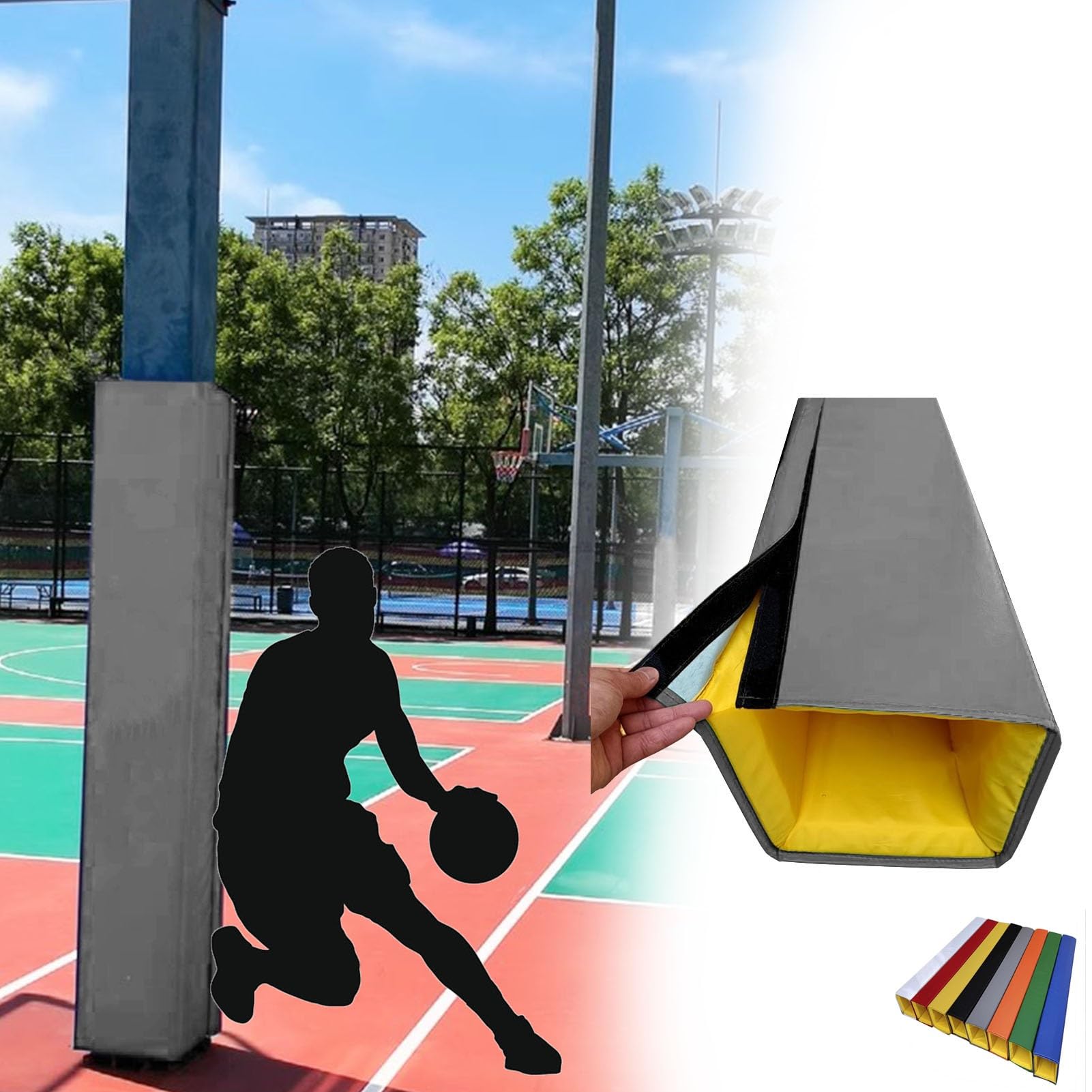 Oracra Custom Basketball Hoop Post Padding for Square Pole, UV-resistant Crash Cushion Rod Pads, Volleyball Pole Protection Wrap Mat for Court(Gray,10"x10" (26x26cm))