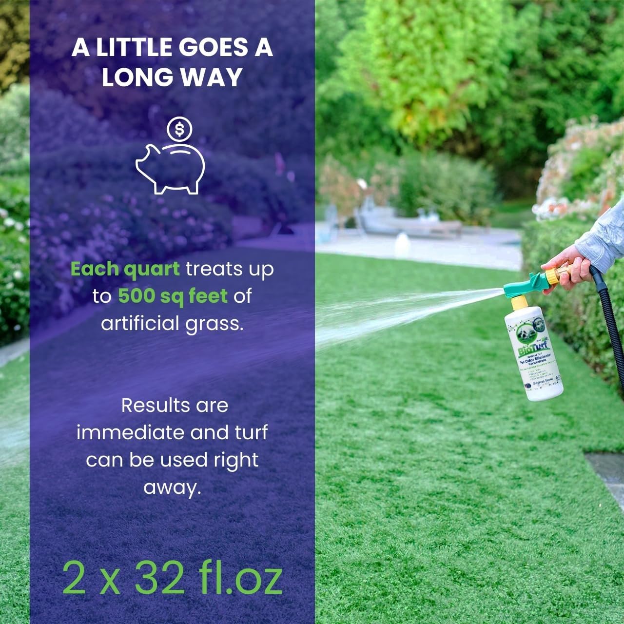 BioTurf BioS+ Odor Eliminator Concentrate - Artificial Turf Cleaner for Dog Urine & Feces - Outdoor Yard Deodorizer Enzyme Odor Eliminator for Fake Grass, Patios, Kennels & Gravel 32 oz Bottle 2-Pack
