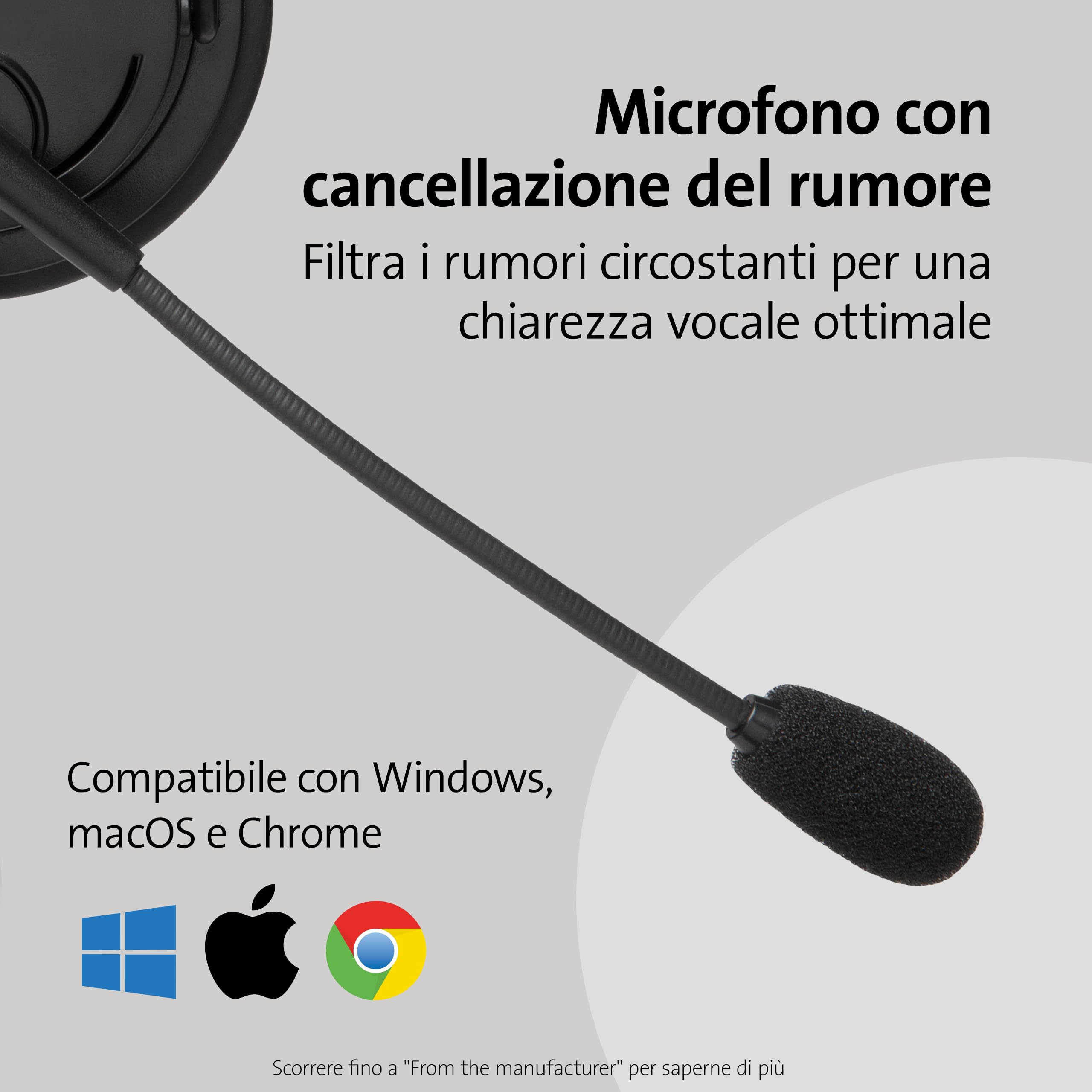 Kensington Cuffie Hi-Fi con Cavo Usb, Microfono con Imbottitura, Opzione di Cancellazione del Rumore Regolabile e Suono Stereo di Ottima Qualità, Nero, K97601WW