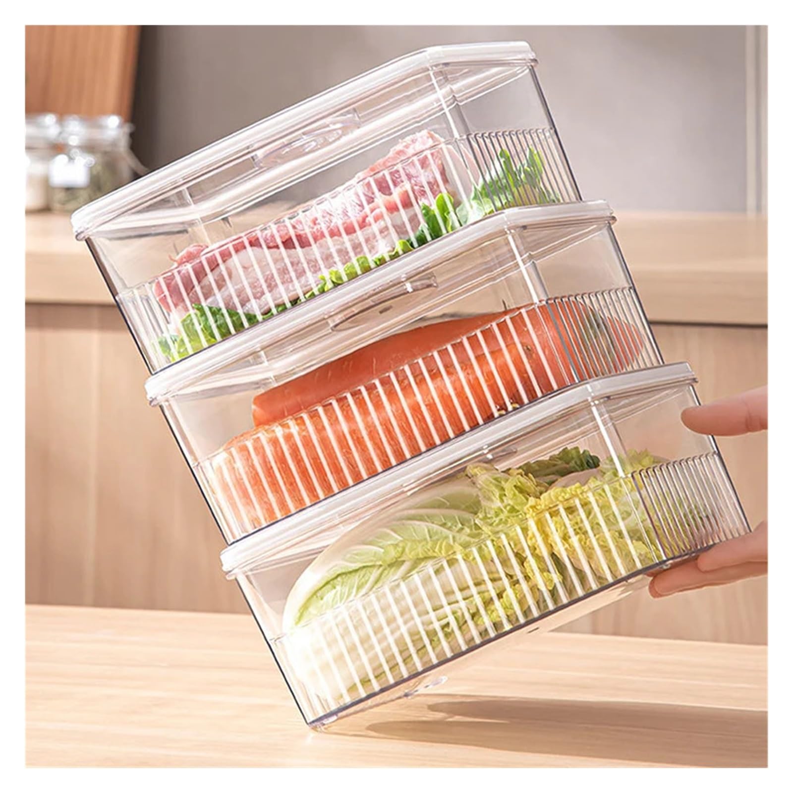 Kühlschrank-Organizer, Lebensmittelaufbewahrungsbehälter, kompatibel for frisches Gemüse, Obstkörbe, Kühlschrankbox, Küche(3pcs)