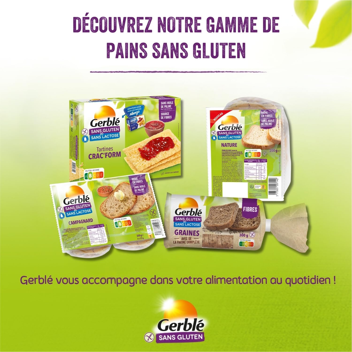 Gerblé Pain Campagnard Sans Gluten & Sans Lactose, Riche en fibres, Moelleux, Lot de 6 pains Campagnard, 6x350g, 199517
